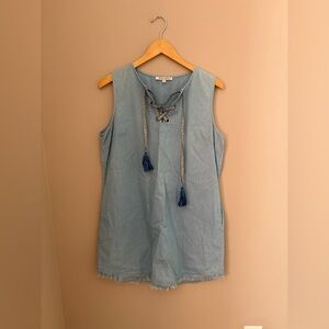 Joy Joy Light Blue Sleeveless Tunic Jean Dress with Tassel Accents Size L